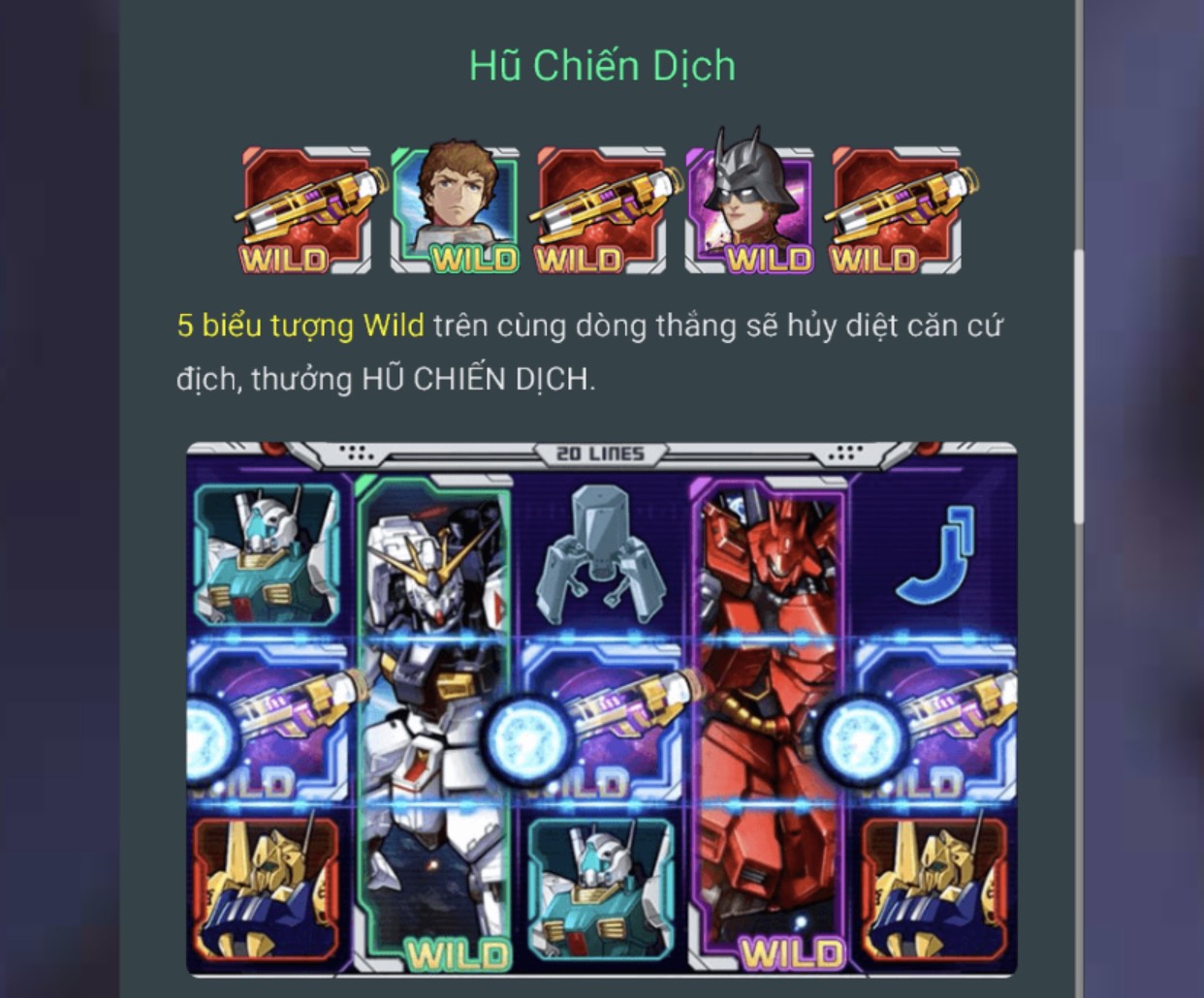 cac vong choi khi san hu gundam win79