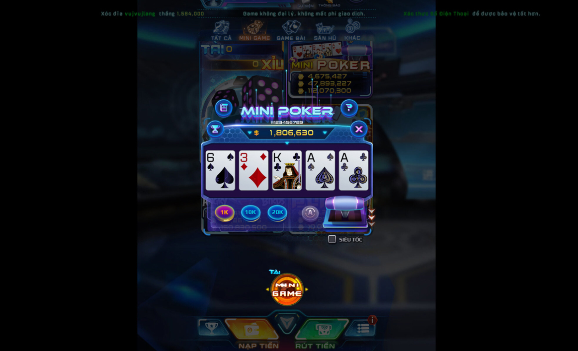 cach tinh thuong mini poker win79